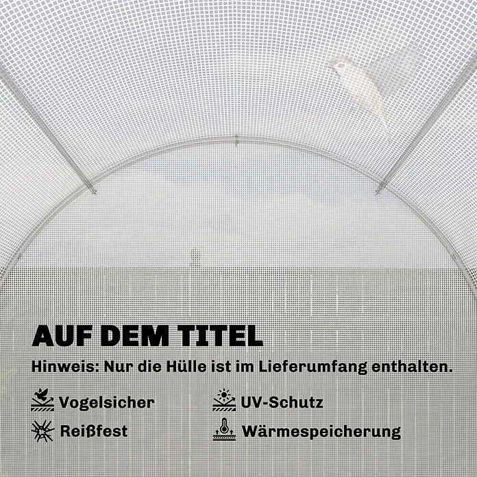 Furnicato Gewächshaus - Außenmaß inkl. Dachüberstand (B x T): 200 x 400 cm, Material Seitenwand: Kunststoff, 14 mm, silber - Transluzente, gitterverstärkte Gewächshausfolie mit Vogelsicherheit, Reißfestigkeit, UV-Schutz und Wärmespeicherung.