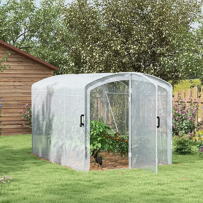 Furnicato Gewächshaus - 200 x 300 cm, Material Seitenwand: Stahl, 14 mm, silber - Ein transparentes Gewächshaus mit Runddach im Garten, zum Anbau von Gemüse wie Tomaten und Auberginen.