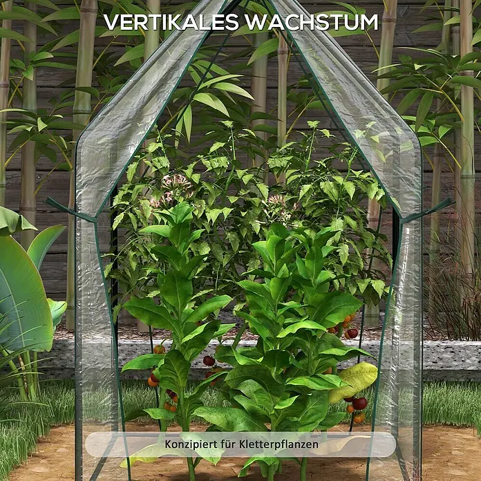 Furnicato Gewächshaus - 90 x 145 cm, Material Seitenwand: Stahl, 14 mm, silber - Durchsichtiges Mini-Gewächshaus mit grünem Rahmen für vertikales Wachstum von Kletterpflanzen.