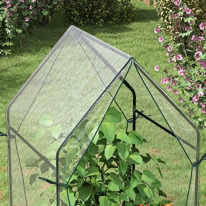 Furnicato Gewächshaus - 90 x 145 cm, Material Seitenwand: Stahl, 14 mm, silber - Tragbares Gewächshaus mit transparenter Abdeckung und grünem Rahmen, schützt eine Pflanze im Garten.