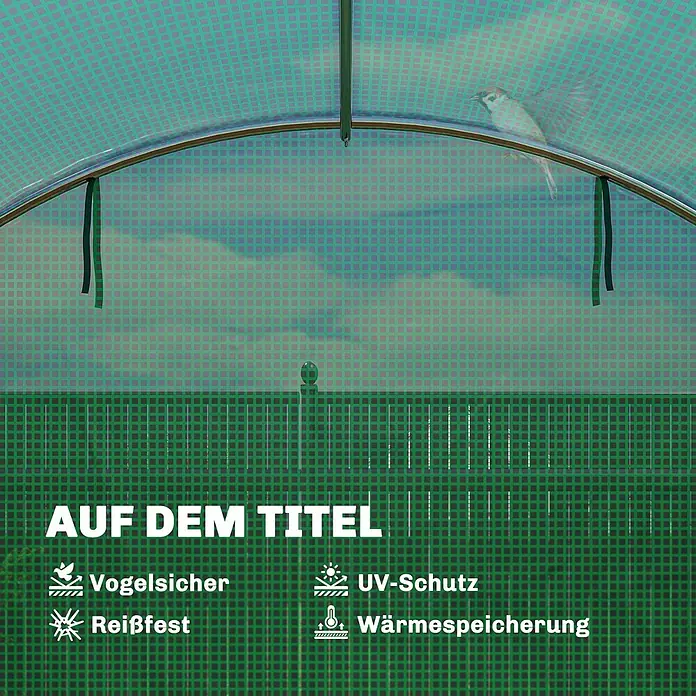 Outsunny Gewächshaus - 295 x 400 cm, Material Seitenwand: Kunststoff, 0,3 mm, Grün - Grüner Gewächshaus-Gitterstoff, vogelsicher, reißfest, UV-Schutz und Wärmespeicherung bietend.