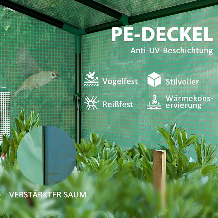 Outsunny Gewächshaus - 200 x 76 cm, Material Seitenwand: Kunststoff, 0,3 mm, Dunkelgrün - Grüne PE-Gewächshausfolie mit UV-Schutz, verstärktem Saum, vogelfest, reißfest und wärmedämmend.