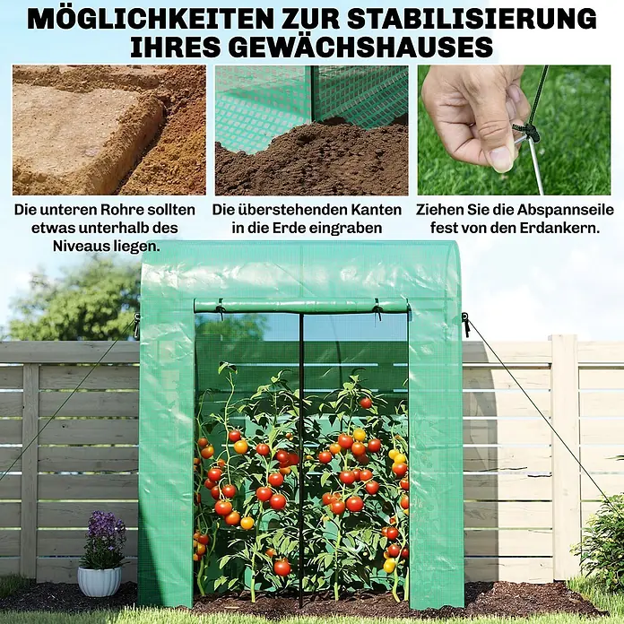 Outsunny Gewächshaus - 170 x 68 cm, Material Seitenwand: Kunststoff, 0,3 mm, Grün - Grünes Mini-Gewächshaus mit Aufstell- und Stabilisierungstipps durch Vergraben von Boden und Abspannung.