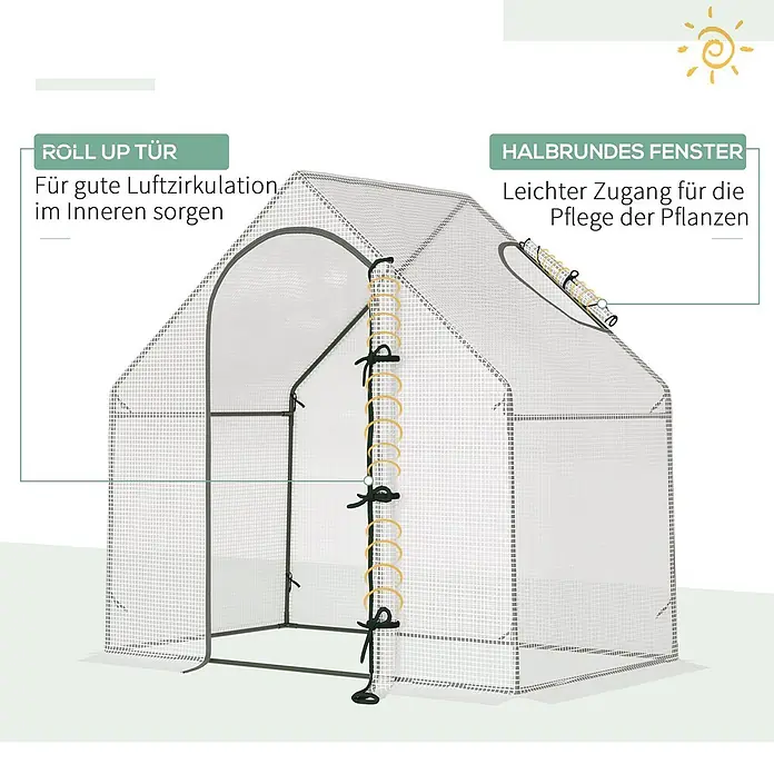 Outsunny Gewächshaus - 180 x 100 cm, Material Seitenwand: Kunststoff, 0,3 mm, Dunkelgrau - Transparenter Gewächshaus mit aufrollbarer Tür für Belüftung und halbrundem Fenster für Pflanzenpflege.