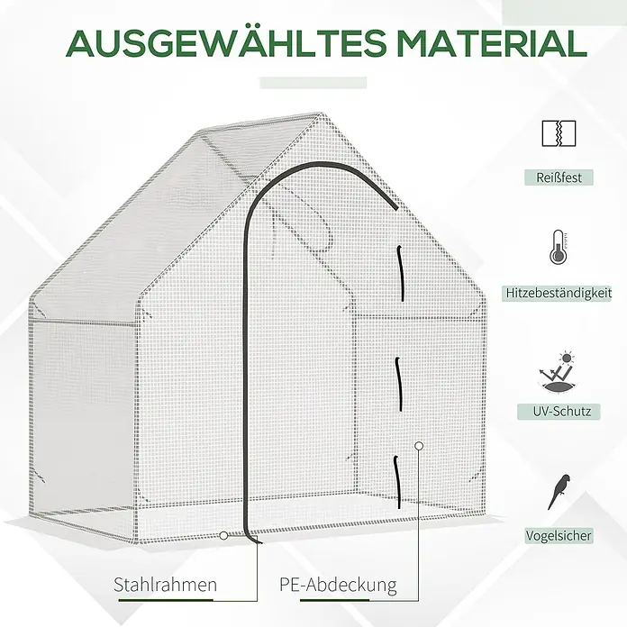 Outsunny Gewächshaus - 180 x 100 cm, Material Seitenwand: Kunststoff, 0,3 mm, Dunkelgrau - Kleines Gewächshaus mit Stahlrahmen und PE-Abdeckung, reißfest, hitzebeständig, UV-geschützt und vogelsicher.