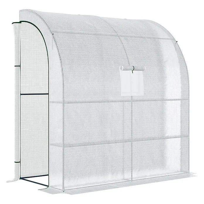 Outsunny Gewächshaus Weiß, 200cm x 100cm x 215cm - 200 x 100 cm, Material Seitenwand: Kunststoff, 0,3 mm, Grün - Tragbares Gewächshaus mit weißer Gitterabdeckung und grünem Rahmen, mit aufrollbarem Fenster.
