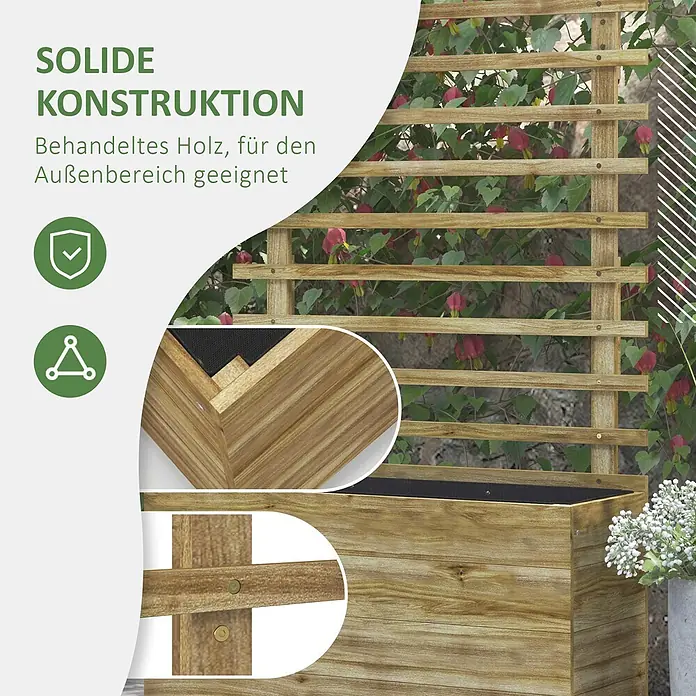 Outsunny Hochbeet - 76 x 30 x 155 cm, Holz, Naturholz - Behandeltes Holz-Hochbeet mit integriertem Rankgitter für den Außenbereich. Solide Konstruktion mit natürlicher Holzmaserung.
