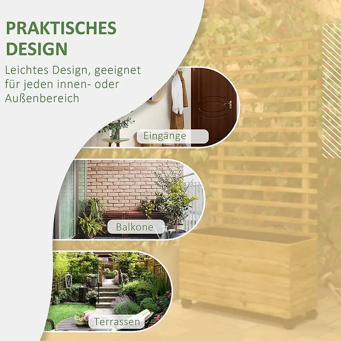 Outsunny Hochbeet - 76 x 30 x 155 cm, Holz, Naturholz - Holzbalkonkasten auf Rädern, für Innen- und Außenbereiche wie Balkone, Terrassen und Eingänge geeignet.