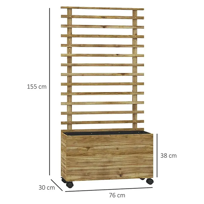 Outsunny Hochbeet - 76 x 30 x 155 cm, Holz, Naturholz - Hölzerner Pflanzkasten mit Spalier auf Rollen. Maße: 76x30x155 cm (B x T x H).