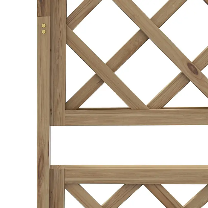 Furnicato Hochbeet - 183 x 55 x 183 cm, Holz, Naturholz - Hellbraunes Holzspalierpaneel mit diagonalem Gittermuster, befestigt mit zwei Messingschrauben am vertikalen Rahmen.