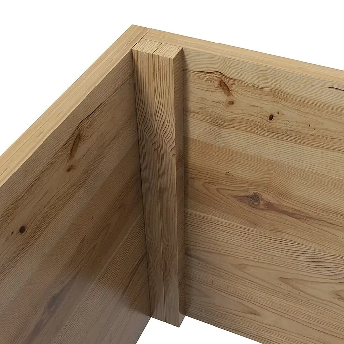 Furnicato Hochbeet - 183 x 55 x 183 cm, Holz, Naturholz - Nahaufnahme eines stabilen Holzeckverbinders mit natürlicher heller Holzmaserung und Ästen.