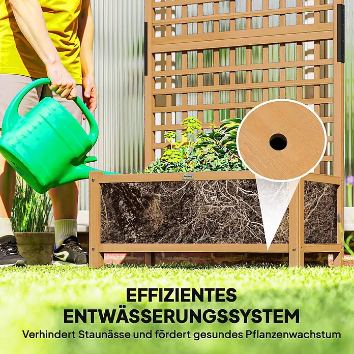 Outsunny Hochbeet - 90 x 45 x 183 cm, Holz, Gelb - Hölzernes Hochbeet mit Spalier, effizientes Entwässerungssystem mit sichtbarem Loch, wird bewässert.