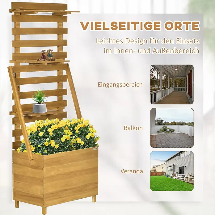 Furnicato Hochbeet - 63 x 39 x 160 cm, Holz, Braun - Vielseitiger Pflanzkasten aus Holz mit Spalier und Regalböden, für Innen- und Außenbereiche geeignet.