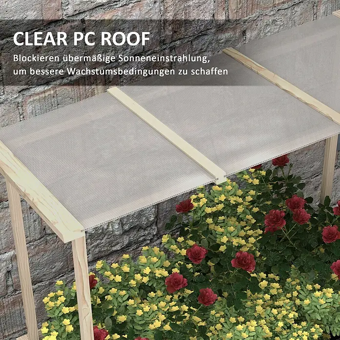 Furnicato Hochbeet - 110 x 60 x 152 cm, Holz, Naturholz - Klares Polycarbonat-Dach auf Holzrahmen über Pflanzen, blockiert starke Sonneneinstrahlung für besseres Wachstum.