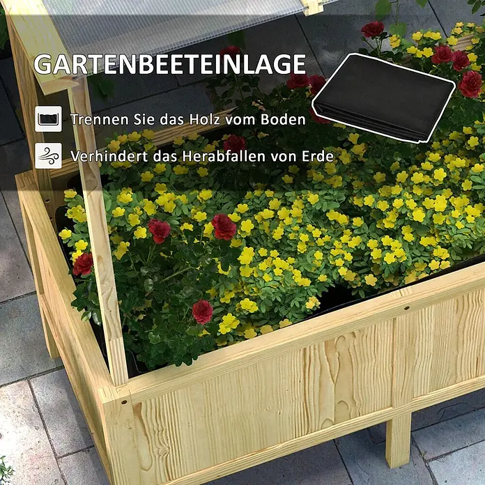Furnicato Hochbeet - 110 x 60 x 152 cm, Holz, Naturholz - Hölzernes Hochbeet mit schwarzem Vlieseinsatz zum Bepflanzen, der Holz schützt und Erde hält.