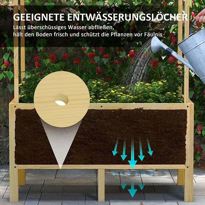 Furnicato Hochbeet - 110 x 60 x 152 cm, Holz, Naturholz - Hölzernes Hochbeet mit Darstellung funktioneller Drainagelöcher für optimalen Wasserabfluss und Schutz vor Wurzelfäule.