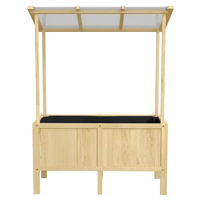 Furnicato Hochbeet - 110 x 60 x 152 cm, Holz, Naturholz - Hölzernes Hochbeet mit transparentem Dach und schwarzer Auskleidung zum Pflanzen.