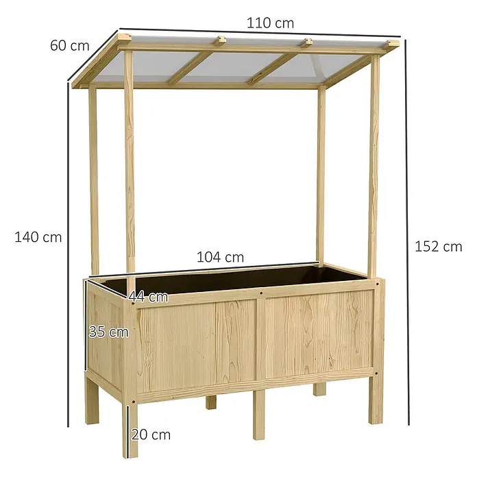 Outsunny Hochbeet - Holz, Beige - Hellbraunes Hochbeet aus Holz mit transparentem Dach.