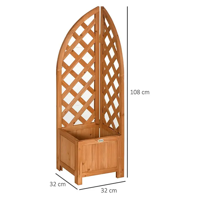 Outsunny Hochbeet - 32 x 32 x 108 cm, Holz, Braun - Hölzernes Rankgitter mit Pflanzkasten, gewölbter Oberseite und Rautenmuster. Naturholz, 108 cm hoch, 32x32 cm Basis.