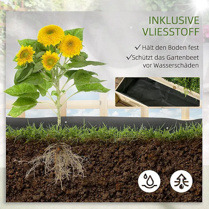 Outsunny Hochbeet mit 3 Ebenen - Holz, Naturholz - Schwarzer Vliesstoff zur Bodenbefestigung und zum Schutz vor Wasserschäden in Hochbeeten oder Gartenbeeten.