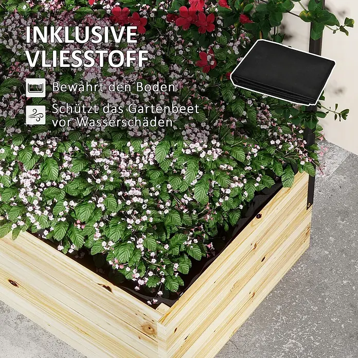 Furnicato Hochbeet - 145 x 38 x 145 cm, Verbundwerkstoff, Naturholz - Holz-Hochbeet mit Pflanzen, inklusive schwarzem Vliesstoff zur Boden- und Wasserschadensprävention.