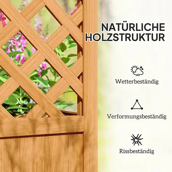 Outsunny Hochbeet - Holz, Braun - Natürliche Holzstruktur eines Gartenspalieres, das Wetter-, Verformungs- und Rissbeständigkeit hervorhebt.