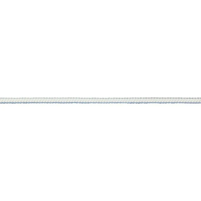 Stabilit Starterleine Meterware - Durchmesser: 3 mm, Polyamid, Weiß - Nahaufnahme eines weißen, geflochtenen Seils, das sich horizontal durch das Bild erstreckt und dessen Textur gut sichtbar ist.