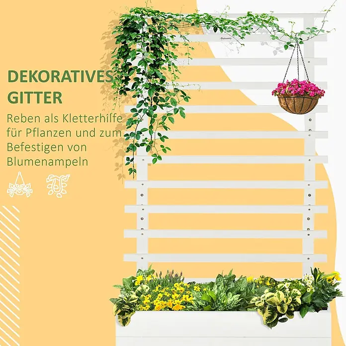 Outsunny Hochbeet - Holz, Weiß - Weißes Rankgitter zur Unterstützung von Kletterpflanzen und zum Aufhängen von Blumenampeln.