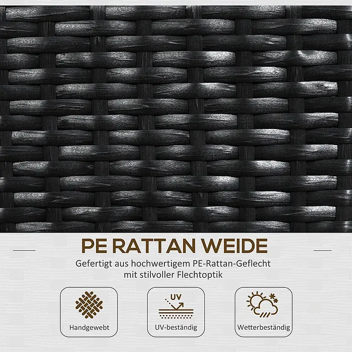 Outsunny Hochbeet - Stahl, Schwarz - Nahaufnahme eines schwarzen, handgewebten PE-Rattan-Geflechts, UV- und wetterbeständig.