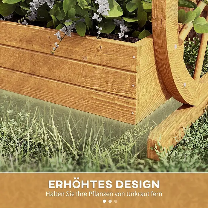 Outsunny Hochbeet - 61 x 62 x 57 cm, Holz, Teak - Erhöhtes Holz-Pflanzgefäß mit weißen Blüten, schützt Pflanzen vor Unkraut.