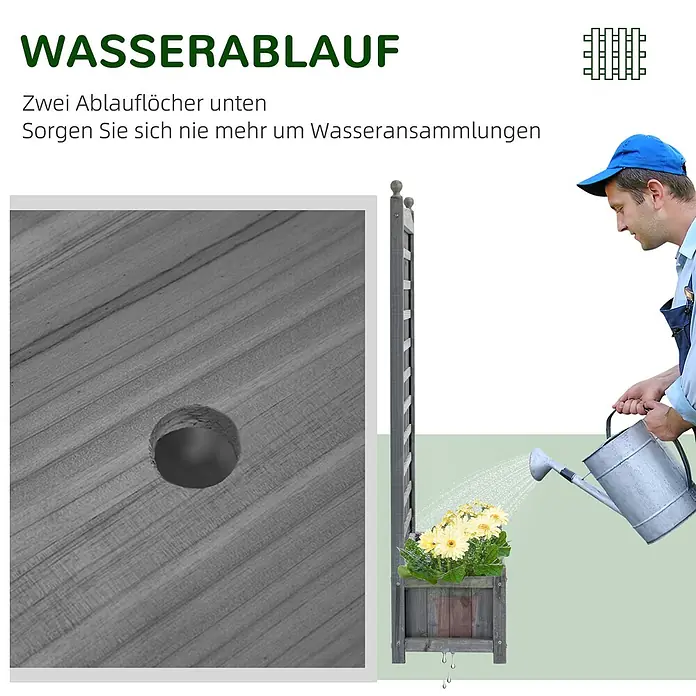 Outsunny Hochbeet - Holz, Hellgrau - Grauer Holzpflanzkasten mit Spalier und Ablauflöchern. Wasser entweicht beim Gießen der Blumen.