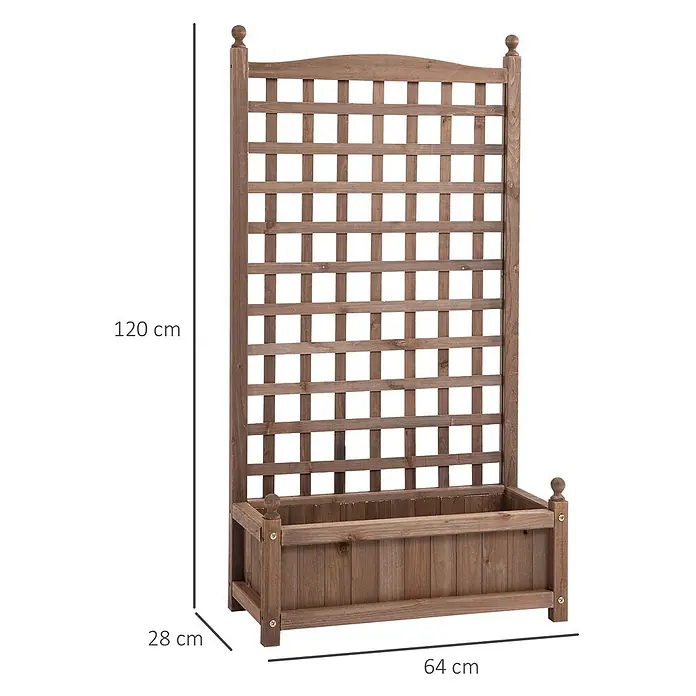 Outsunny Hochbeet - Holz, Dunkelbraun - Brauner Holzpflanzkübel mit integriertem hohem Spalier, ideal für Kletterpflanzen.
