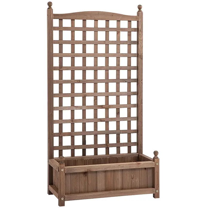 Outsunny Hochbeet - Holz, Dunkelbraun - Brauner Holzkasten mit integriertem Rankgitter für Kletterpflanzen.
