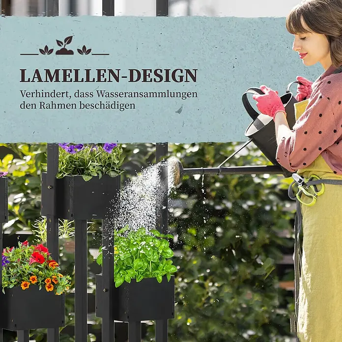 Outsunny Hochbeet - Holz, Schwarz - Vertikales Gartenregal aus schwarzem Holz mit Pflanzen, wird gegossen. Lamellen-Design für Drainage.