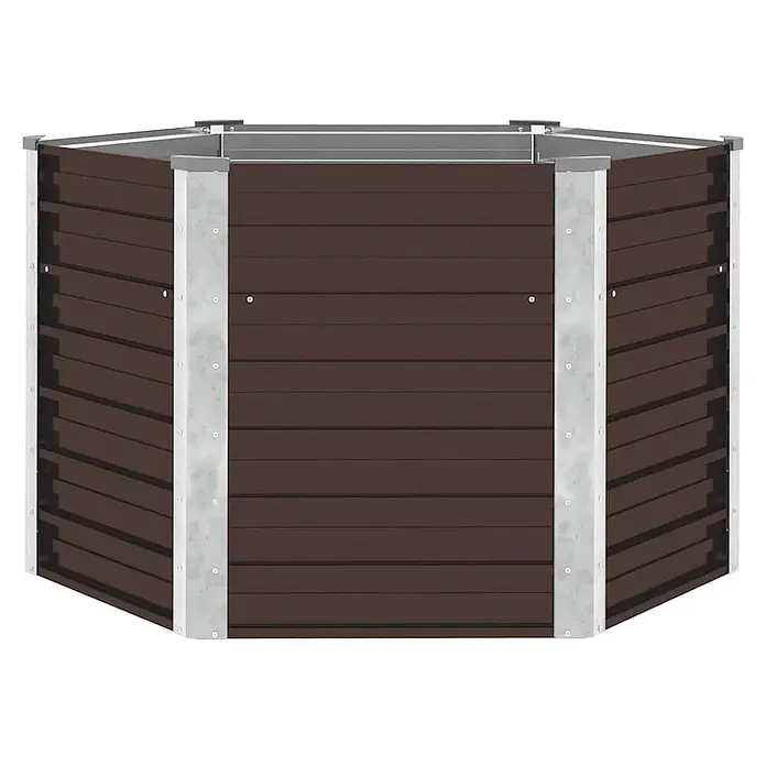 Furnicato Hochbeet - 129 x 129 x 77 cm, Stahl, Braun - Sechseckiges braunes Hochbeet mit silbernem Metallrahmen.