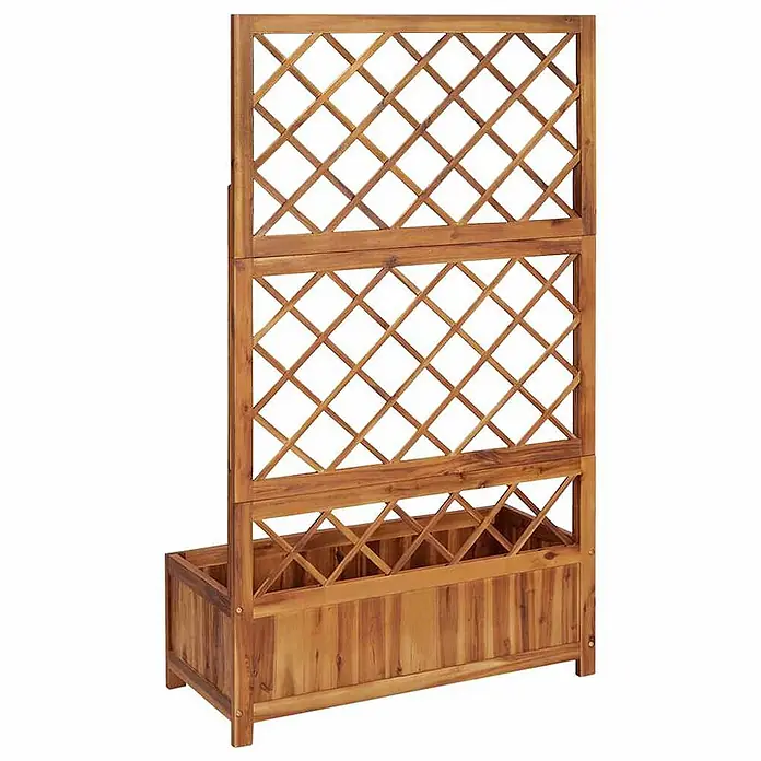 Furnicato Hochbeet Akazien-Massivholz geölt - 85 x 38 x 150 cm, Holz, Braun - Brauner Holz-Pflanzkasten mit rautenförmigem Rankgitter.