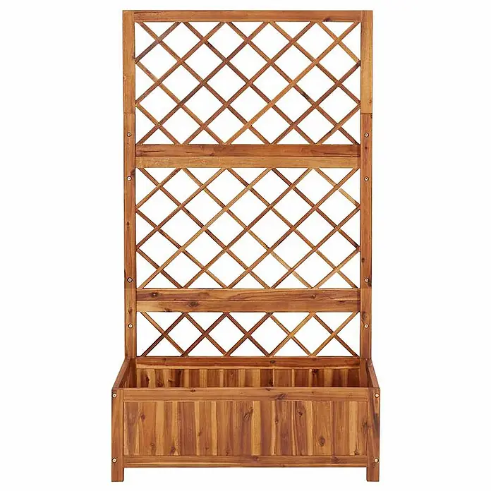 Furnicato Hochbeet Akazien-Massivholz geölt - 85 x 38 x 150 cm, Holz, Braun - Brauner Holzpflanzkasten mit integriertem Rankgitter im Rautenmuster.