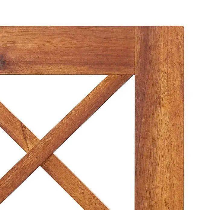 Furnicato Hochbeet Akazien-Massivholz geölt - 85 x 38 x 150 cm, Holz, Braun - Ecke einer rötlich-braunen Holzplatte mit markantem X-förmigem Kreuzmuster.