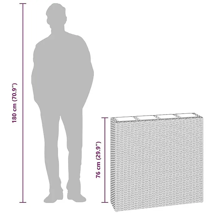 Furnicato Hochbeet Poly Rattan - 79 x 22 x 76 cm, Kunststoff, Braun - Geflochtener Blumenkasten, 76 cm (29.9") hoch, mit Person als Größenvergleich.