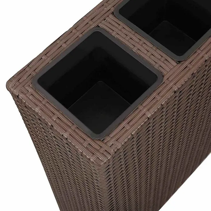 Furnicato Hochbeet Poly Rattan - 79 x 22 x 76 cm, Kunststoff, Braun - Brauner, rechteckiger Pflanzkübel aus Geflecht mit zwei schwarzen Kunststoffeinsätzen.