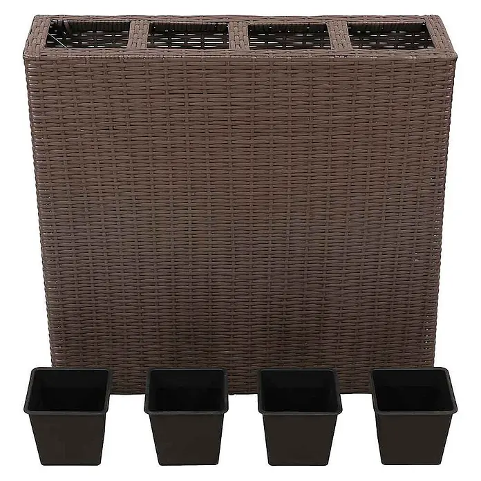 Furnicato Hochbeet Poly Rattan - 79 x 22 x 76 cm, Kunststoff, Braun - Brauner Polyrattan-Pflanzkasten mit vier schwarzen Kunststoffeinsätzen.