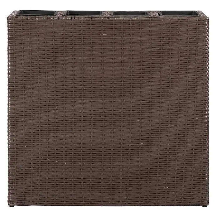 Furnicato Hochbeet Poly Rattan - 79 x 22 x 76 cm, Kunststoff, Braun - Brauner Pflanzkasten in Rattan-Optik mit vier quadratischen Fächern oben.