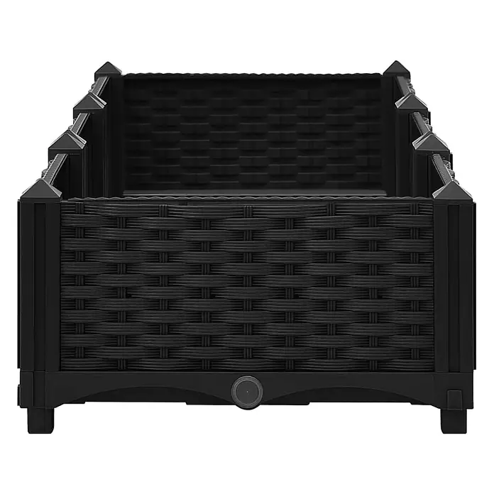 Furnicato Hochbeet - 120 x 40 x 23 cm, Kunststoff, Schwarz - Schwarzer hochgesetzter Pflanzkasten in Rattan-Optik mit dekorativen Eckpfosten.