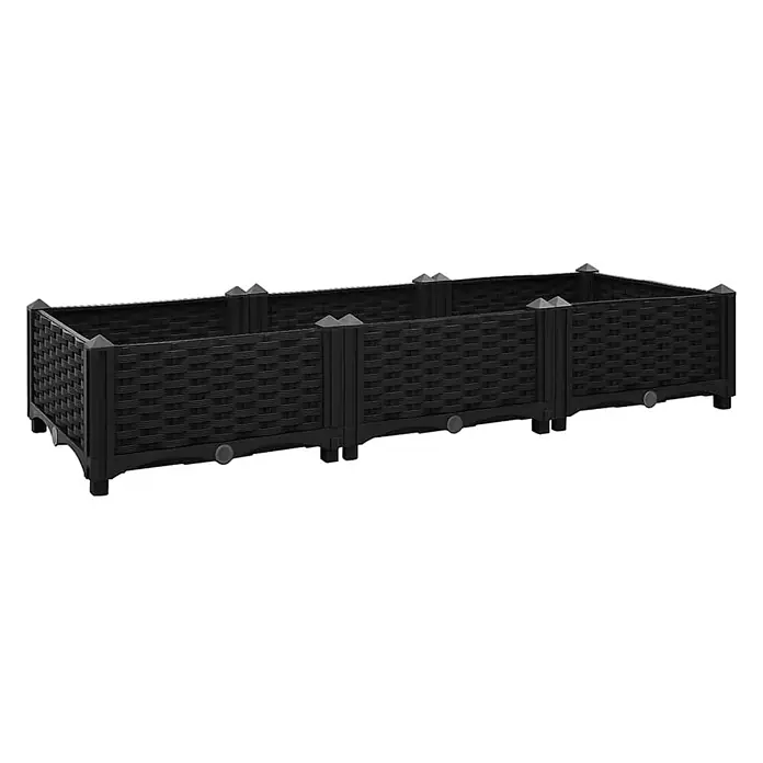 Furnicato Hochbeet - 120 x 40 x 23 cm, Kunststoff, Schwarz - Schwarzes, modulares Hochbeet im Rattan-Stil mit Ablassstopfen.