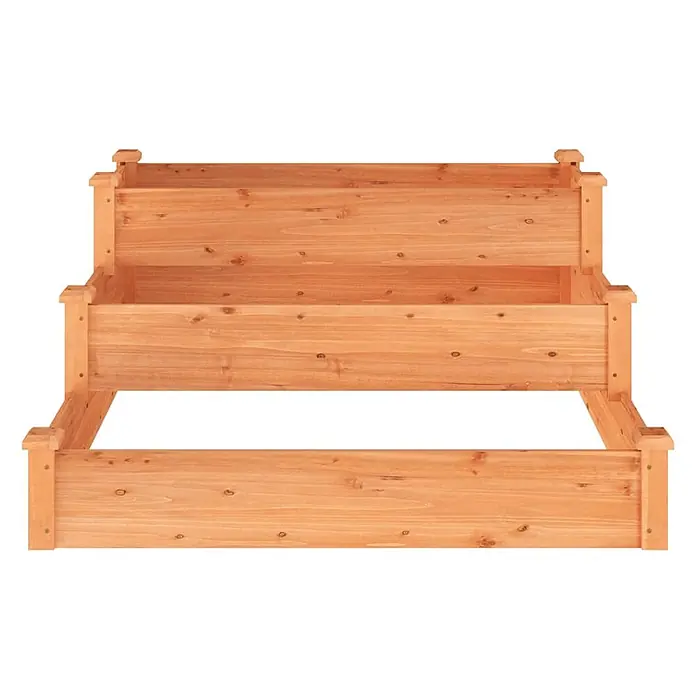 Furnicato Hochbeet Tannen-Massivholz - 120 x 120 x 56 cm, Holz, Braun - Gestuftes Hochbeet aus hellem Naturholz.
