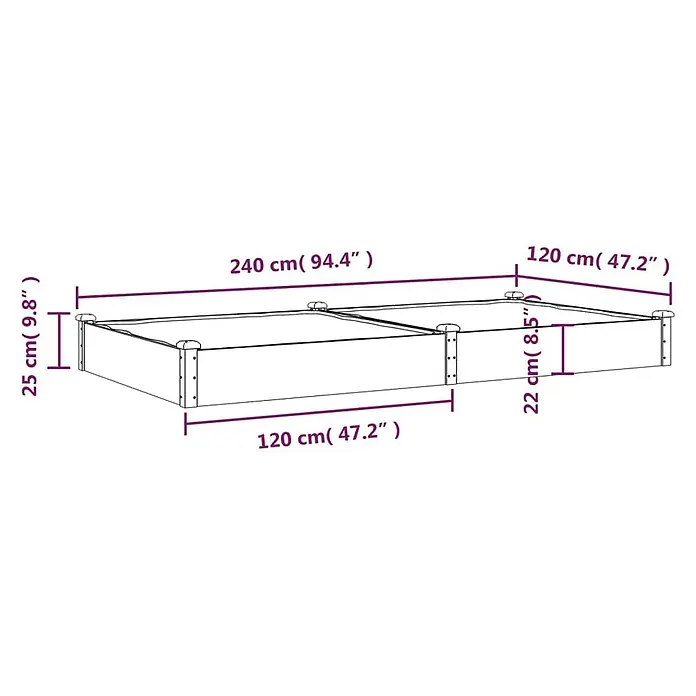 Furnicato Hochbeet - 120 x 240 x 25 cm, Holz, Grau - Zweiteiliges Hochbeet, 240 cm lang, 120 cm breit, mit Höhen von 22 cm und 25 cm.