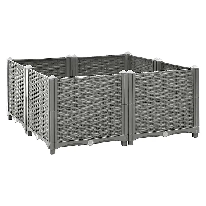 Furnicato Hochbeet - 80 x 80 x 38 cm, Kunststoff, Hellgrau - Rechteckiges graues Kunststoff-Hochbeet in Rattanoptik mit modularem Aufbau.