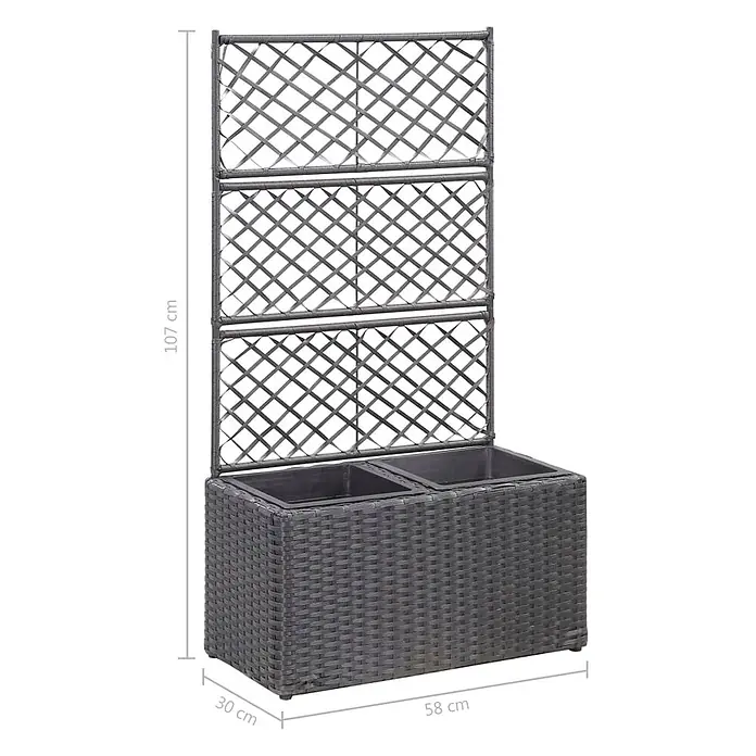 Furnicato Hochbeet - 58 x 30 x 107 cm, Kunststoff, Schwarz - Dunkelgrauer Rattan-Pflanzkübel mit integriertem Spalier, 107 cm hoch, 58 cm breit, 30 cm tief.