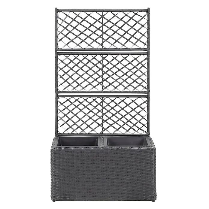 Furnicato Hochbeet - 58 x 30 x 107 cm, Kunststoff, Schwarz - Dunkelgrauer Rattan-Pflanzkasten mit integriertem Rankgitter für Kletterpflanzen.