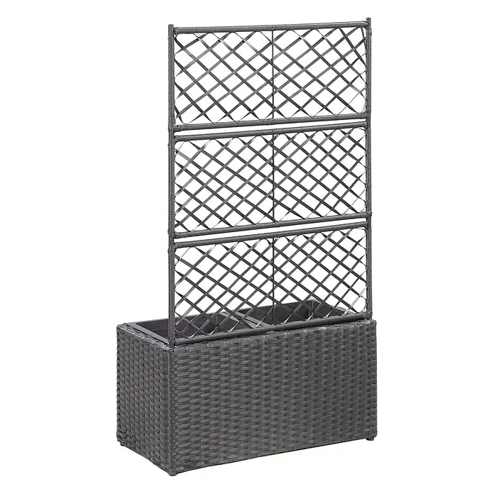 Furnicato Hochbeet - 58 x 30 x 107 cm, Kunststoff, Schwarz - Dunkelgrauer Pflanzkasten im Rattan-Stil mit integriertem Rankgitter für Kletterpflanzen.